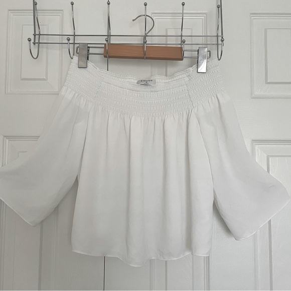 COPY - Aritzia babaton chagall blouse, off the shoulder chiffon blouse (white, … - Picture 1 of 6